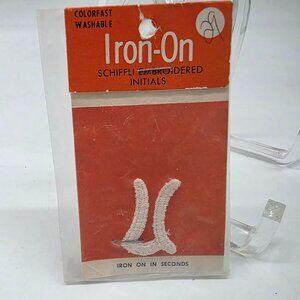 Iron-On Schiffli Embroidered Initials U White Colorfast Washable1"x1.25"